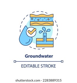 Groundwater concept icon. Underground liquid. Fresh water supply source abstract idea thin line illustration. Isolated outline drawing. Editable stroke. Arial, Myriad Pro-Bold fonts used