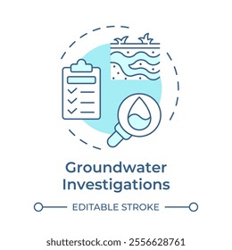 Groundwater investigations soft blue concept icon. Studying water level impact on construction industry. Round shape line illustration. Abstract idea. Graphic design. Easy to use in article