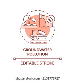 Groundwater pollution terracotta concept icon. Water contamination abstract idea thin line illustration. Ecological impact. Isolated outline drawing. Editable stroke. Arial, Myriad Pro-Bold fonts used