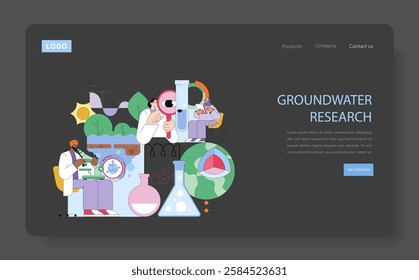 Groundwater Research concept. Exploration and analysis of groundwater resources for environmental health and sustainability. Focus on water quality assessment, scientific methods, and conservation
