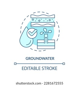 Groundwater turquoise concept icon. Underground liquid. Fresh water supply source abstract idea thin line illustration. Isolated outline drawing. Editable stroke. Arial, Myriad Pro-Bold fonts used