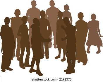 A group of 12 funky young friends. Each is a complete silhouette