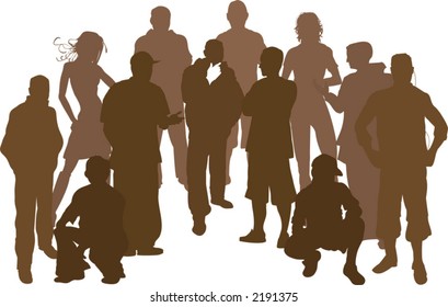 A group of 12 funky young friends. Each is a complete silhouette