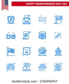 Group of 16 Blues Set for Independence day of United States of America such as imerican; sunglasses; food; usa; flag Editable USA Day Vector Design Elements