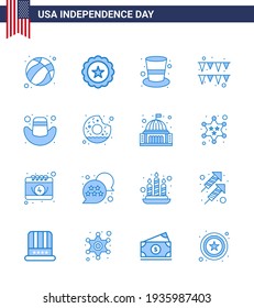 Group of 16 Blues Set for Independence day of United States of America such as hat; american; american; paper; festival Editable USA Day Vector Design Elements