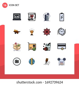 Group of 16 Flat Color Filled Lines Signs and Symbols for electricity; charging; building; charge; corporation Editable Creative Vector Design Elements