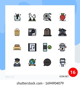 Group of 16 Flat Color Filled Lines Signs and Symbols for map; handbag; search; luggage; beach Editable Creative Vector Design Elements