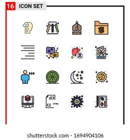 Group of 16 Flat Color Filled Lines Signs and Symbols for chat; right; over; align; science Editable Creative Vector Design Elements