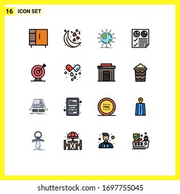 Group of 16 Flat Color Filled Lines Signs and Symbols for target; report; student; page; data Editable Creative Vector Design Elements