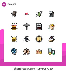 Group of 16 Flat Color Filled Lines Signs and Symbols for dry; pencil; tree; mobile; education Editable Creative Vector Design Elements