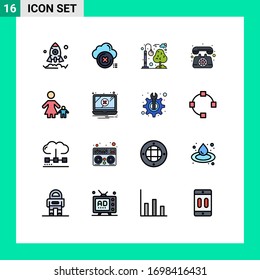 Group of 16 Flat Color Filled Lines Signs and Symbols for family; call; street light; telephone; communication Editable Creative Vector Design Elements