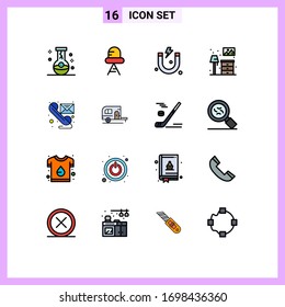 Group of 16 Flat Color Filled Lines Signs and Symbols for phone; email; attraction; lump; living Editable Creative Vector Design Elements