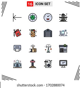 Group of 16 Flat Color Filled Lines Signs and Symbols for can; pollution; speed; gas; yoga Editable Creative Vector Design Elements