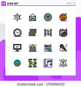 Group of 16 Flat Color Filled Lines Signs and Symbols for play; basketball; open; ball; laboratory Editable Creative Vector Design Elements