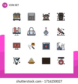 Group of 16 Flat Color Filled Lines Signs and Symbols for education; halloween; house; ghost; coffin Editable Creative Vector Design Elements