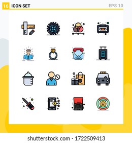 Group of 16 Flat Color Filled Lines Signs and Symbols for manager; cassette; creative; audio cassette; grid Editable Creative Vector Design Elements