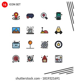 Group of 16 Flat Color Filled Lines Signs and Symbols for photographer; landscape; search; mobile; application Editable Creative Vector Design Elements
