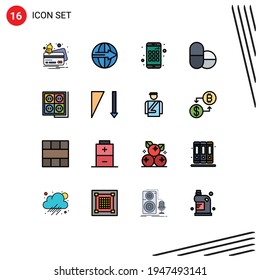Group of 16 Flat Color Filled Lines Signs and Symbols for socket; construction; service; building; pills Editable Creative Vector Design Elements