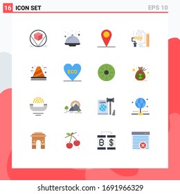 Group of 16 Flat Colors Signs and Symbols for build; scale; location; brush; paint Editable Pack of Creative Vector Design Elements