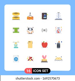 Grupo de 16 signos y símbolos de color plano para proteger; deportes; dirección; campo; paquete editable en agua con elementos de diseño de vectores creativos