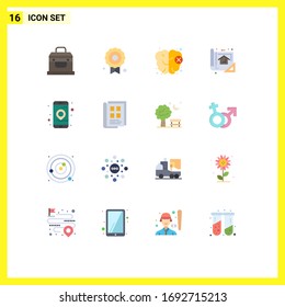 Group of 16 Flat Colors Signs and Symbols for location; app; knowledge; print; design Editable Pack of Creative Vector Design Elements