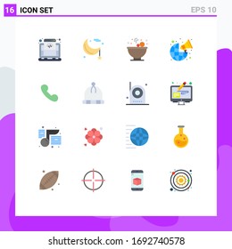 Group of 16 Flat Colors Signs and Symbols for mobile; worldwide; ramadan; marketing; broadcast Editable Pack of Creative Vector Design Elements