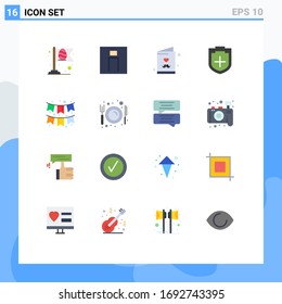 Group of 16 Flat Colors Signs and Symbols for celebration; security; user; plus; card Editable Pack of Creative Vector Design Elements