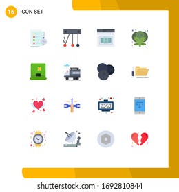 Group of 16 Flat Colors Signs and Symbols for ireland; laptop; business; vegetable; broccoli Editable Pack of Creative Vector Design Elements
