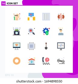 Grupo de 16 signos y símbolos de color plano para viajes; cámara; criminal; médico; paquete editable de mantenimiento de elementos de diseño de vectores creativos