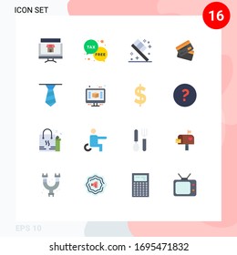 Grupo de 16 signos y símbolos de color plano para financiación; tarjetas; dinero; negocios; paquete editable para salas con elementos de diseño de vectores creativos