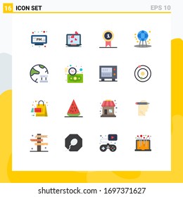Group of 16 Flat Colors Signs and Symbols for data; world; prize; space; astronomy Editable Pack of Creative Vector Design Elements