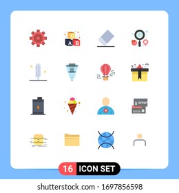 Group of 16 Flat Colors Signs and Symbols for data; medical; finder; fever; business Editable Pack of Creative Vector Design Elements