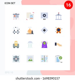 Group of 16 Flat Colors Signs and Symbols for earring; traveling; duplicate; bank; service Editable Pack of Creative Vector Design Elements