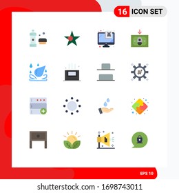 Group of 16 Flat Colors Signs and Symbols for element; water drop; computer; money; cash Editable Pack of Creative Vector Design Elements