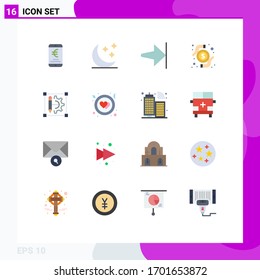 Group of 16 Flat Colors Signs and Symbols for edit; research; weather; transaction; card Editable Pack of Creative Vector Design Elements