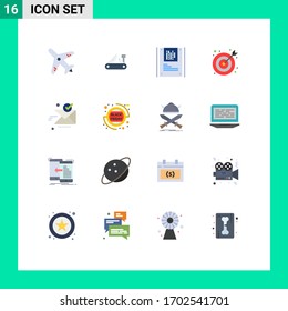 Group of 16 Flat Colors Signs and Symbols for sent; email; analysis; office; bulls eye Editable Pack of Creative Vector Design Elements