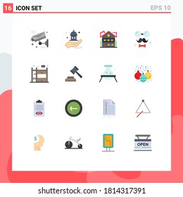 Group of 16 Flat Colors Signs and Symbols for love; day; hand; brim; home Editable Pack of Creative Vector Design Elements