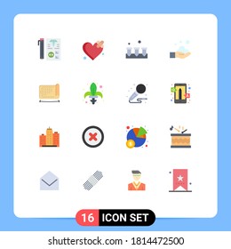 Grupo de 16 señales y símbolos de colores planos para móviles; jabón; corazón; mano; paquete modificable de hardware con elementos de diseño de vectores creativos