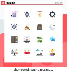 Group of 16 Flat Colors Signs and Symbols for setting; cog; electronic; basic; up Editable Pack of Creative Vector Design Elements