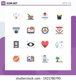 Group of 16 Flat Colors Signs and Symbols for camera; art; spa; color; education Editable Pack of Creative Vector Design Elements