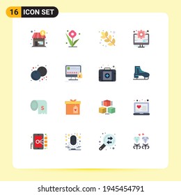 Group of 16 Flat Colors Signs and Symbols for fruit; berry; baking; setting; computer Editable Pack of Creative Vector Design Elements