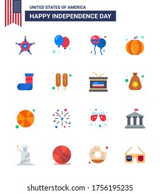 Group of 16 Flats Set for Independence day of United States of America such as festivity; celebration; bloon; usa festival; american Editable USA Day Vector Design Elements