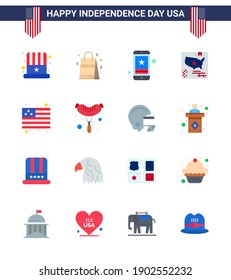 Group of 16 Flats Set for Independence day of United States of America such as country; map; cell; flag; phone Editable USA Day Vector Design Elements