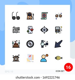 Group of 16 Modern Flat Color Filled Lines Set for knife; kitchen; target; cooking; glasses Editable Creative Vector Design Elements