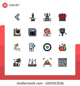 Group of 16 Modern Flat Color Filled Lines Set for cube; royal; pen; king; edit Editable Creative Vector Design Elements