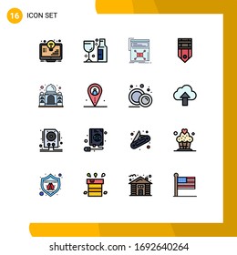 Group of 16 Modern Flat Color Filled Lines Set for stripe; military; wine; badge; web Editable Creative Vector Design Elements