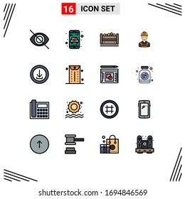 Group of 16 Modern Flat Color Filled Lines Set for business; repair; food; construction; building Editable Creative Vector Design Elements