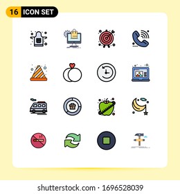 Group of 16 Modern Flat Color Filled Lines Set for cone; signal; arrow; elearning; call Editable Creative Vector Design Elements