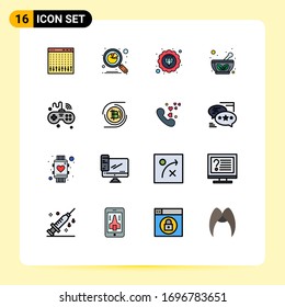 Group of 16 Modern Flat Color Filled Lines Set for games; herbal bowl; graph; herbal; marketing seo Editable Creative Vector Design Elements