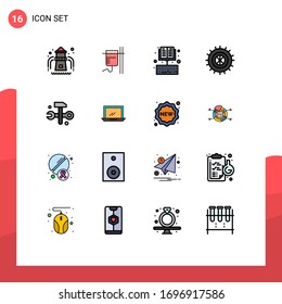 Group of 16 Modern Flat Color Filled Lines Set for hammer; computing; book; wheel; studded Editable Creative Vector Design Elements